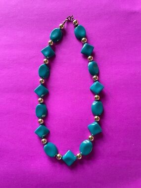 Teal Statement Bead Necklace with Gold Accents